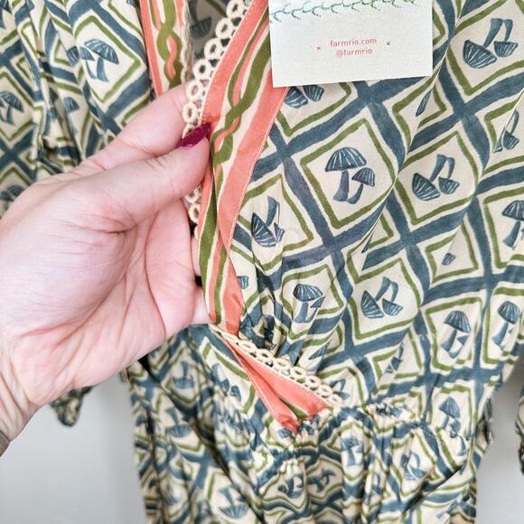 NWT Anthropologie Farm Rio V Neck Sheer Mushroom Print Wide Leg Jumpsuit Medium - Picture 5 of 16